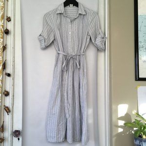 Vintage J.Crew Blue & White Striped Summer Button Up Shirt Dress
